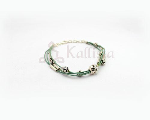 Mint leather multi strand bracelet with Silver beads