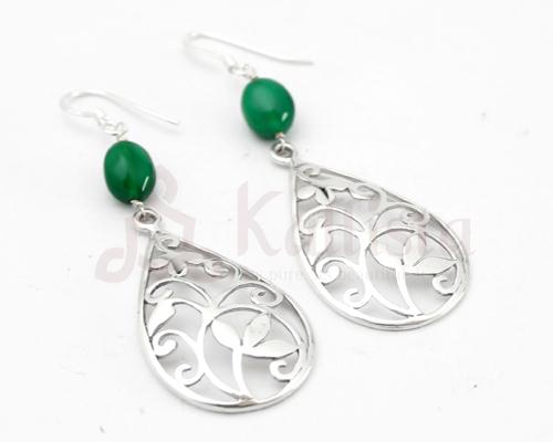 Floral Filgree earrings collection-Green onyx